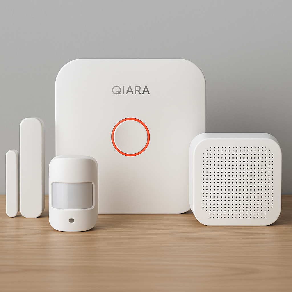Alarme maison Qiara – centrale, capteurs et sirène connectée